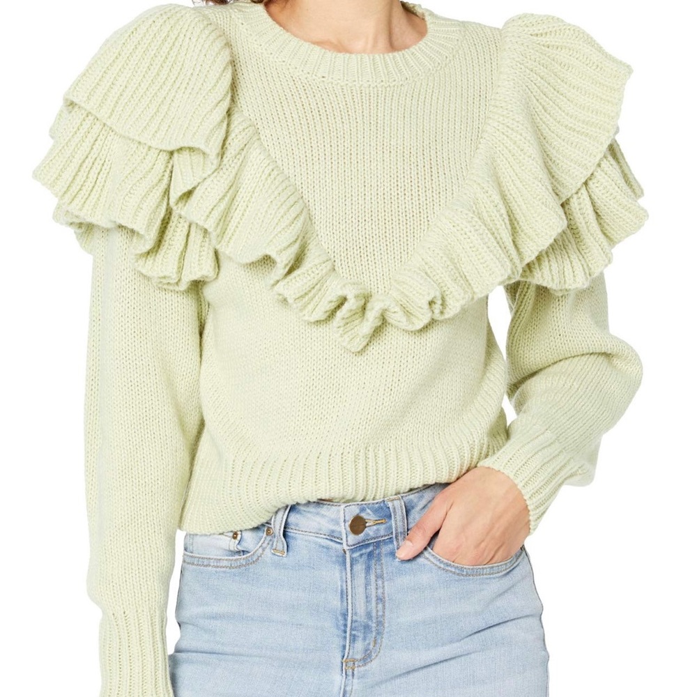 MINKPINK Carice Ruffle knit chunky sweater Sage Large